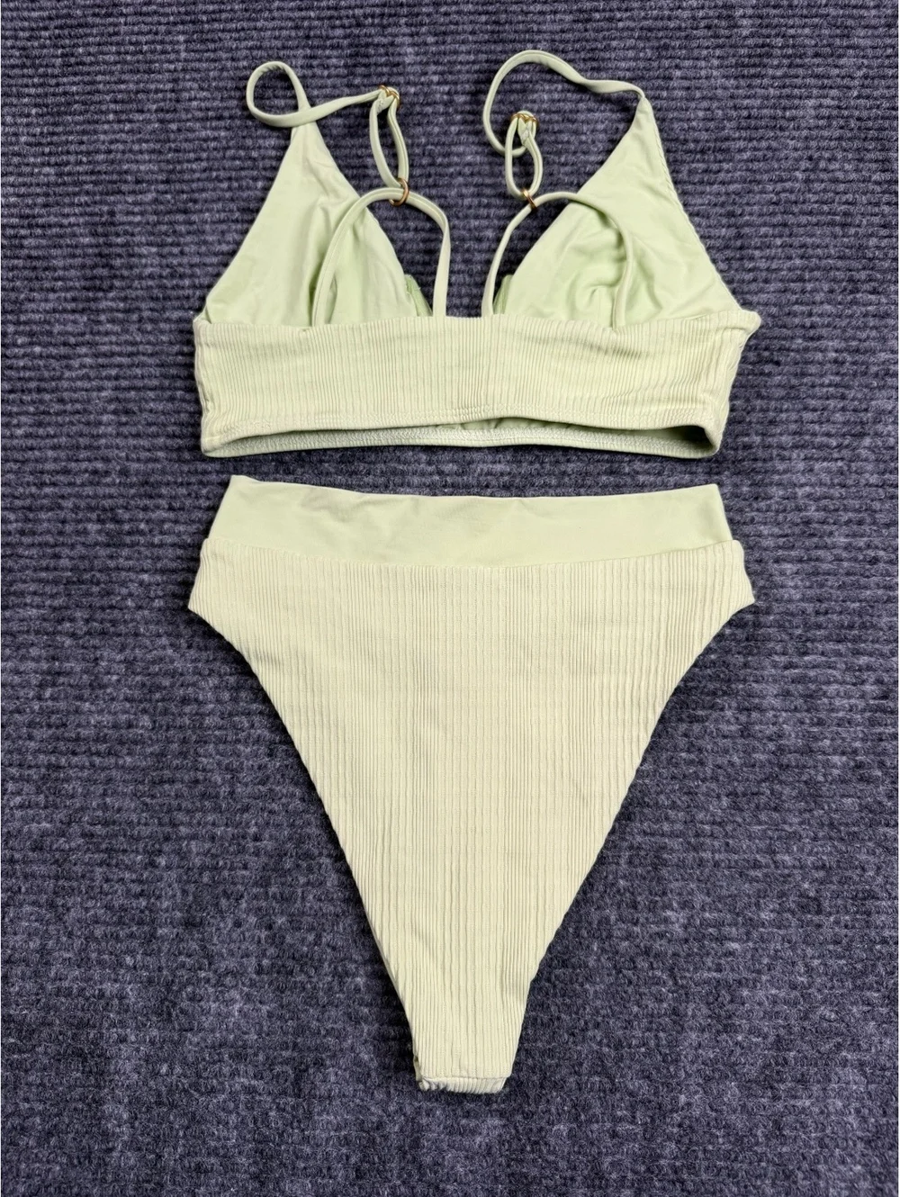 L*Space Bitsy Ribbed Bikini Set Sage Green Size Small V Wire High Leg USA